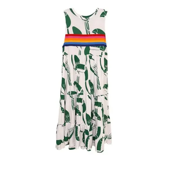 Farm Rio Anthropologie Rainbow Toucans Organic Cotton Maxi Dress Toucans S/M